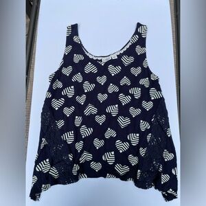 Cato Navy Top with White Heart Patterns Size M